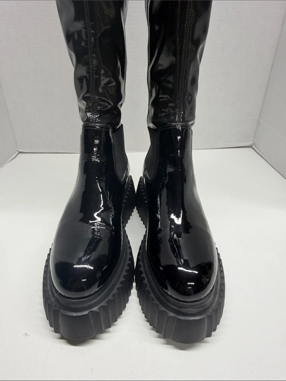 AGL Over The Knee Boots Tall Pull On Patent Shiny Leather Stretch Black Size 6.5